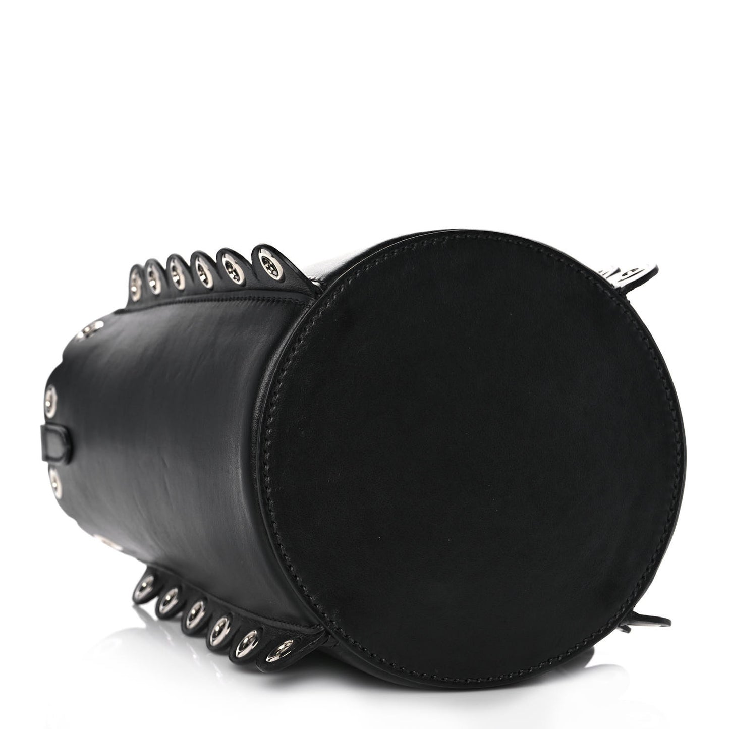 Calfskin Scalloped Grommet Bucket Bag Black