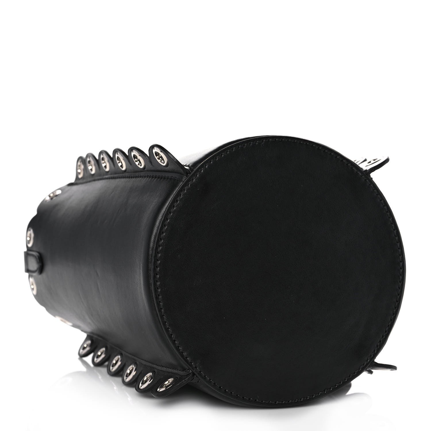 Miu Miu Calfskin Scalloped Grommet Bucket Bag Black 5 of 10