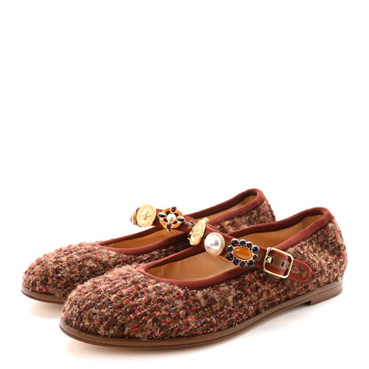 Chanel Wool Tweed Mary Jane Flats 37 Brown Red Dark Blue 4 of 10