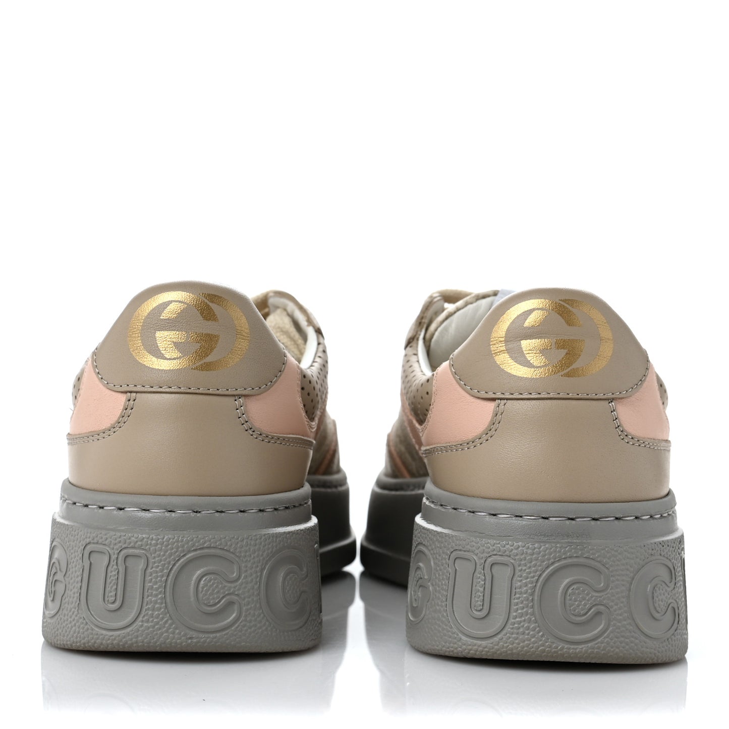 Calfskin GG Supreme Monogram Perforated Womens Platform 55mm Sneakers 37 Apricot Pink Beige Grey