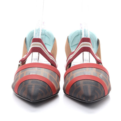 Fendi Technical Mesh FF Colibri Slingback Ballerina Flats 37 Tobacco Moro Cipria Papavero 2 of 8