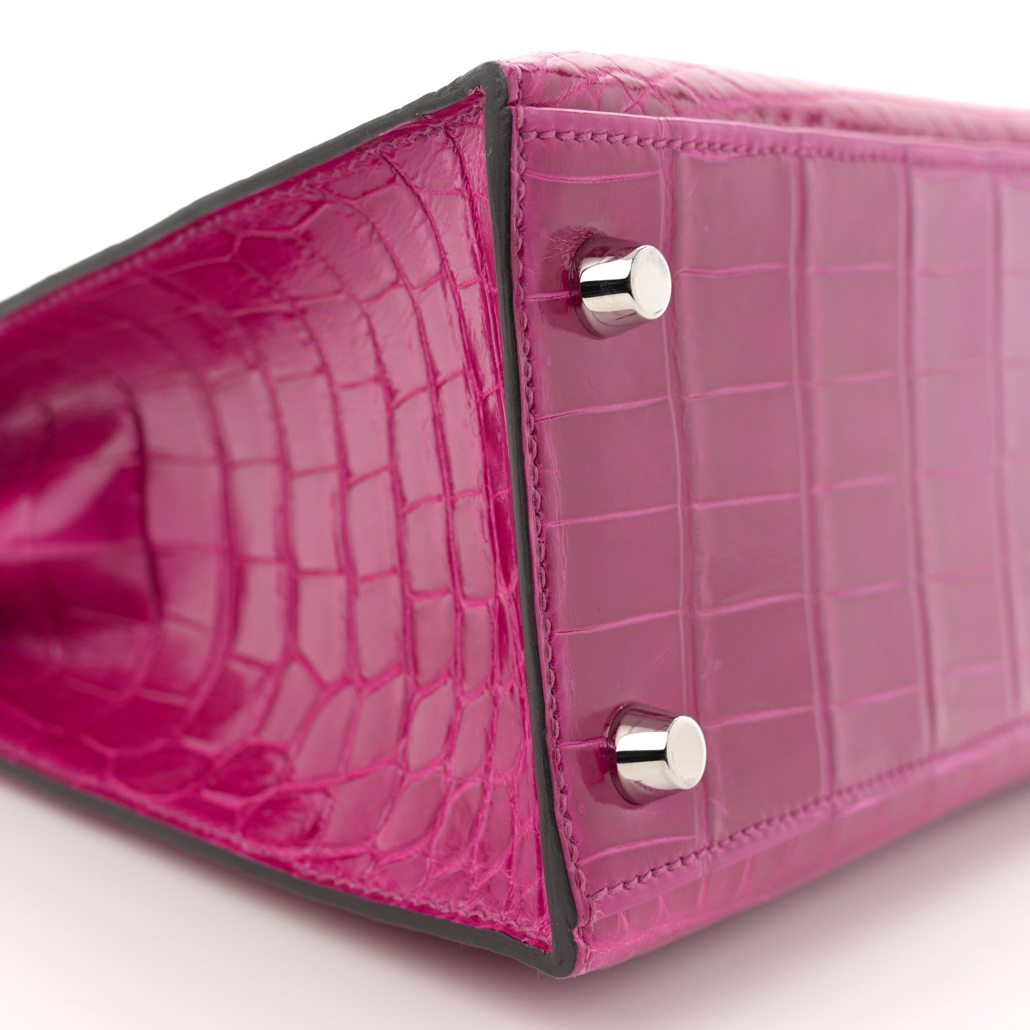 Hermes Shiny Niloticus Crocodile Kelly Sellier 25 Rose Pourpre 9 of 11