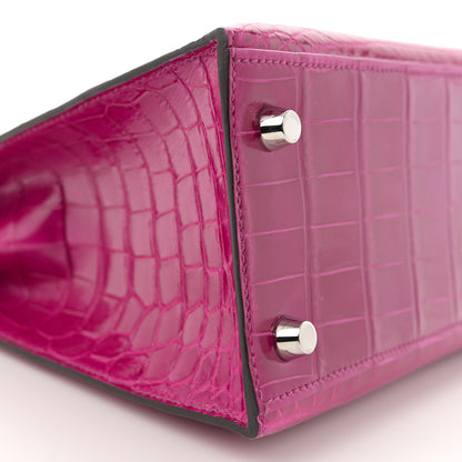 Hermes Shiny Niloticus Crocodile Kelly Sellier 25 Rose Pourpre 9 of 11