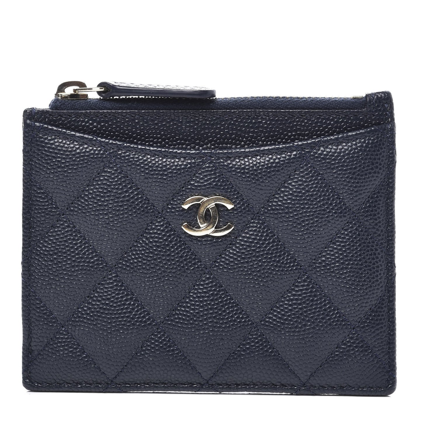Caviar Quilted CC Zip Card Holder Navy