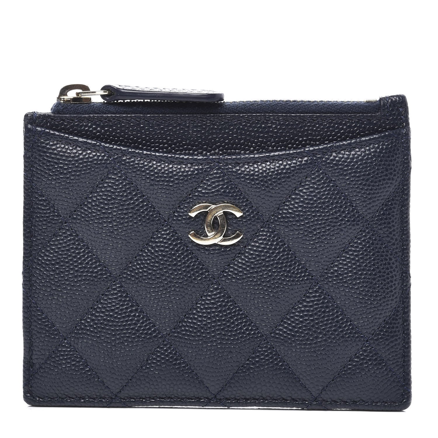 Chanel Caviar Quilted CC Zip Card Holder Navy 1 of 9