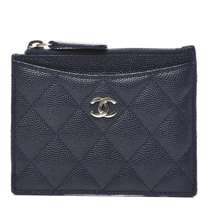 Chanel Caviar Quilted CC Zip Card Holder Navy 1 of 9