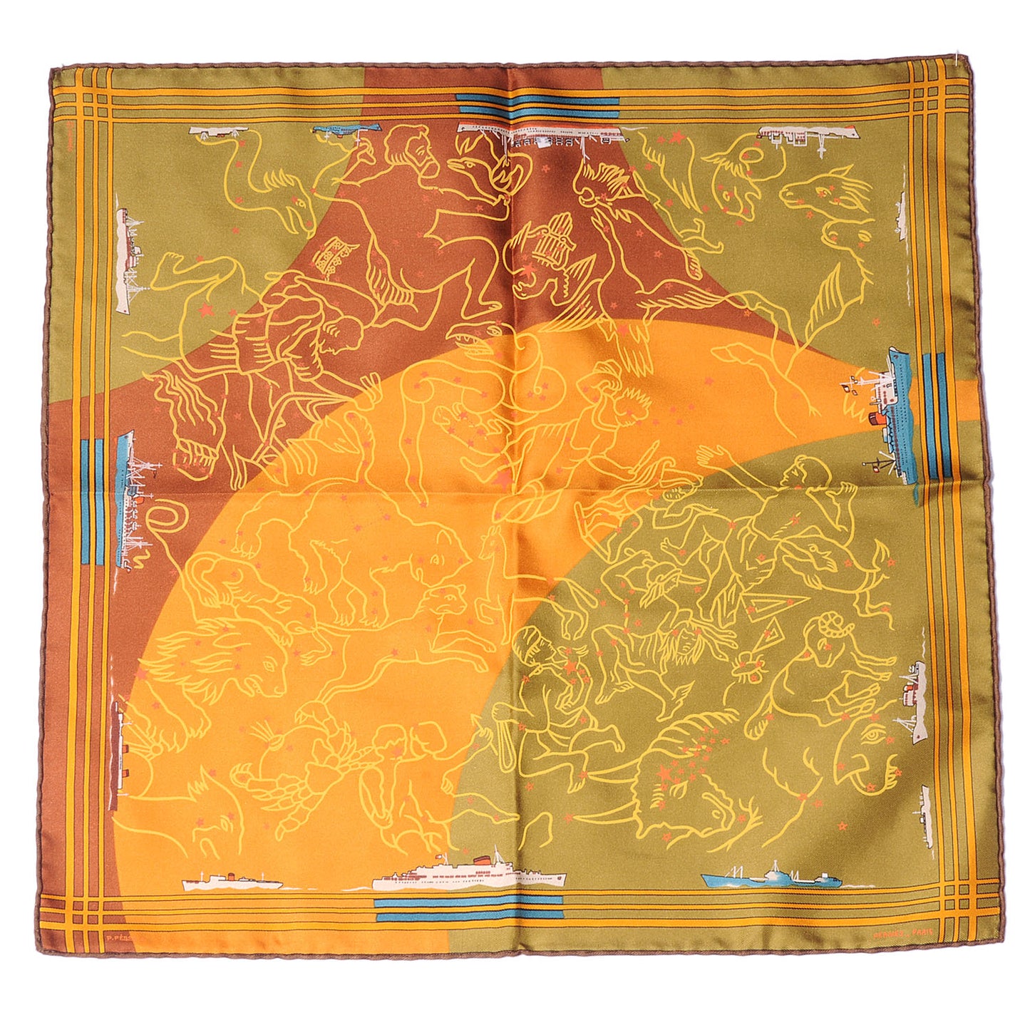 Silk Constellation Pocket Square Scarf Orange