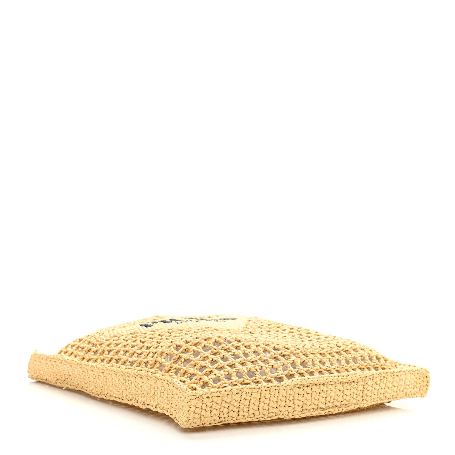 Prada Yarn Raffia Effect Crochet Logo Embroidered Tote Bag Naturale 4 of 9