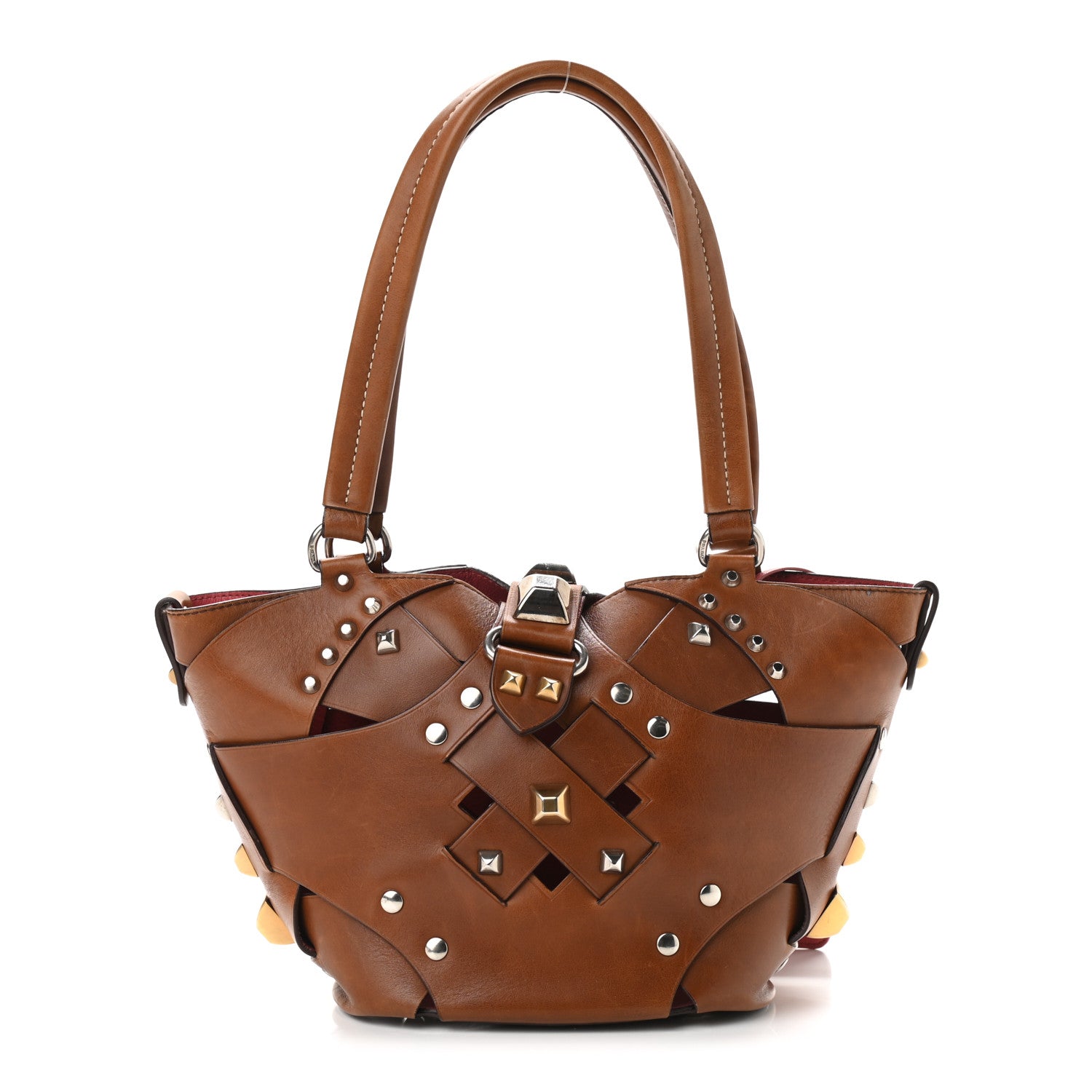 Prada Vitello Studded Cross Shoulder Bag Nocciolo 2 of 11