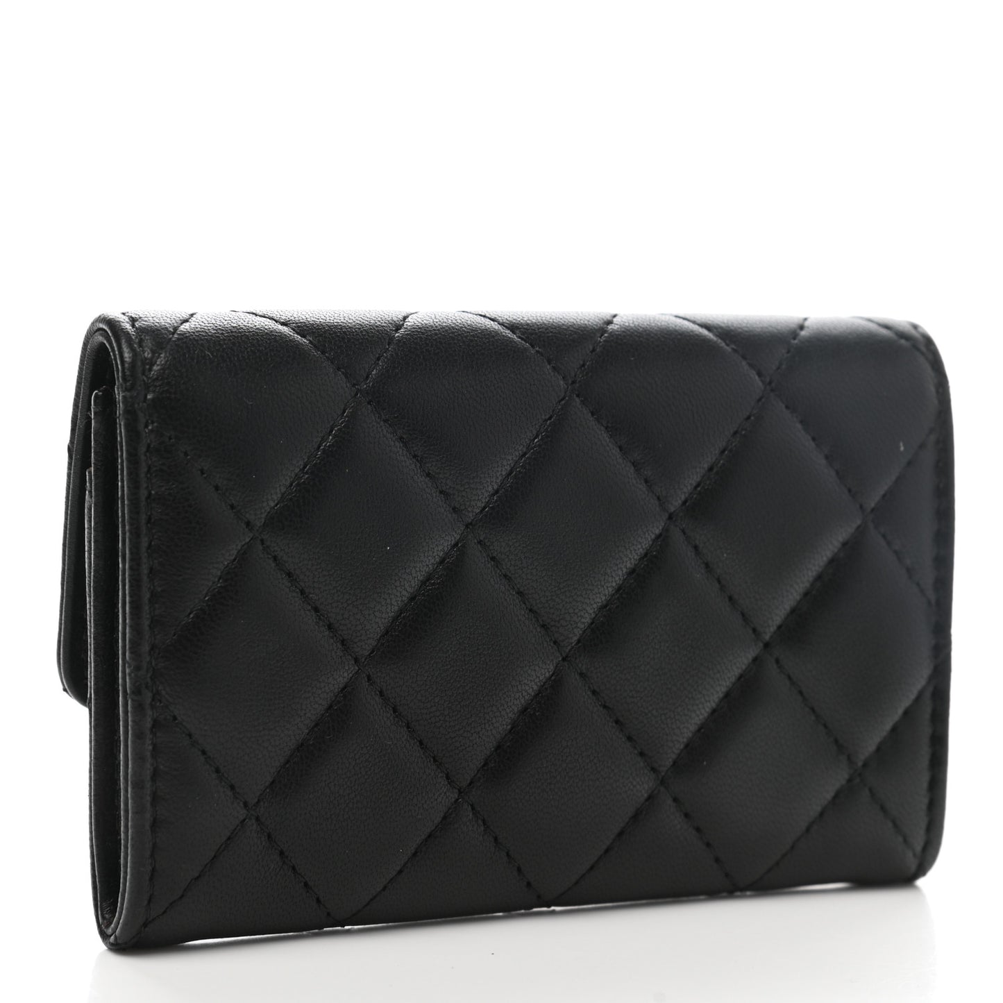 Lambskin Quilted Flap Card Holder Black