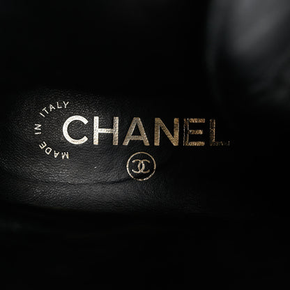 Chanel Shiny Calfskin Quilted Lace Up Combat Boots 40 Black 7 of 9