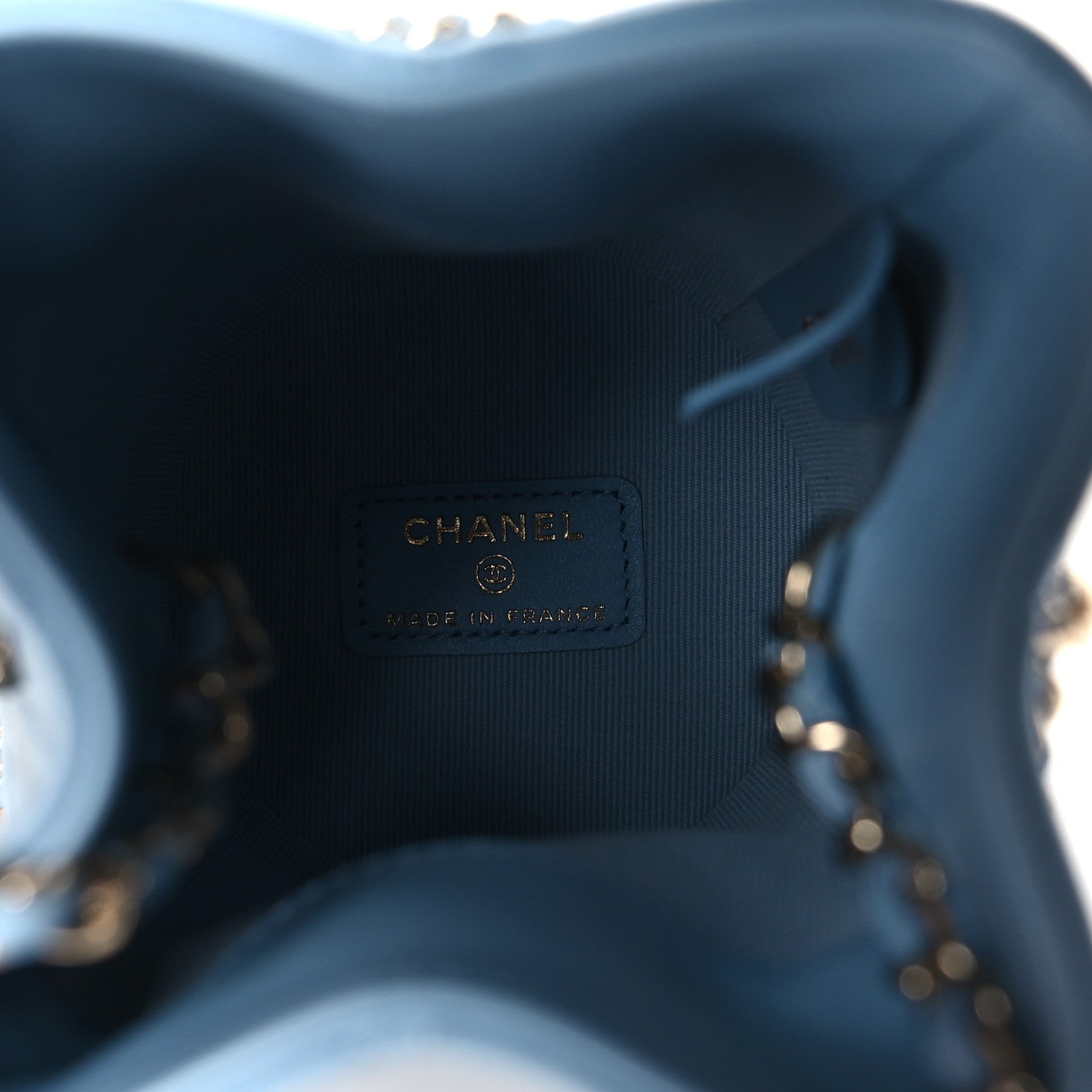 Chanel Lambskin Quilted Mini Drawstring Bucket Bag With Chain Light Blue 7 of 11