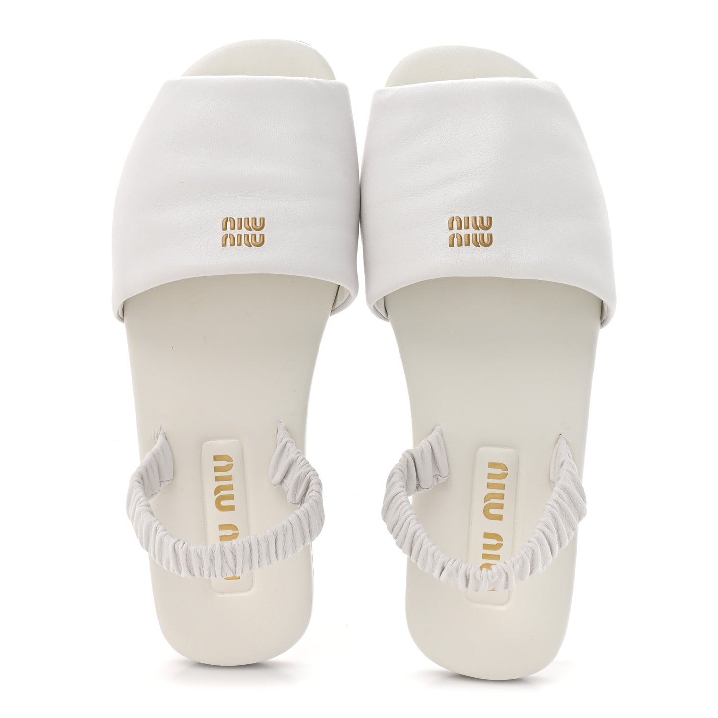 Vitello Nappa Ruched Flat Sandals 39 White