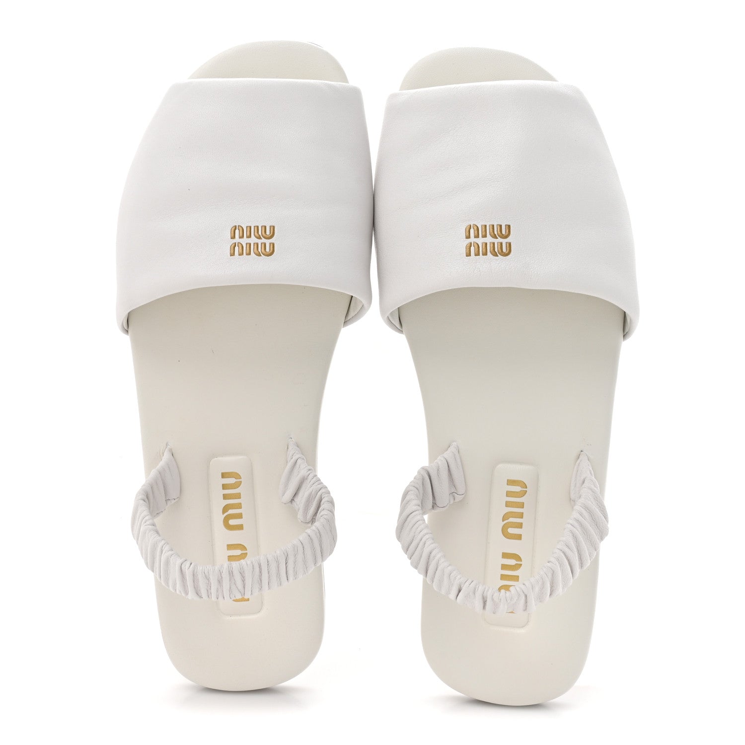 Miu Miu Vitello Nappa Ruched Flat Sandals 39 White 2 of 10