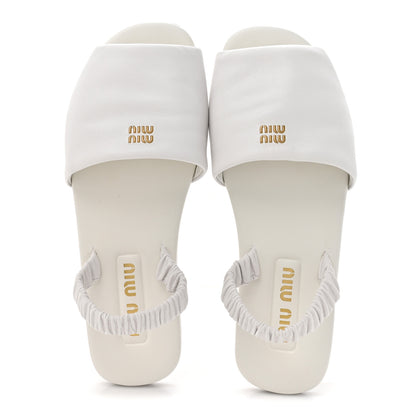 Miu Miu Vitello Nappa Ruched Flat Sandals 39 White 2 of 10