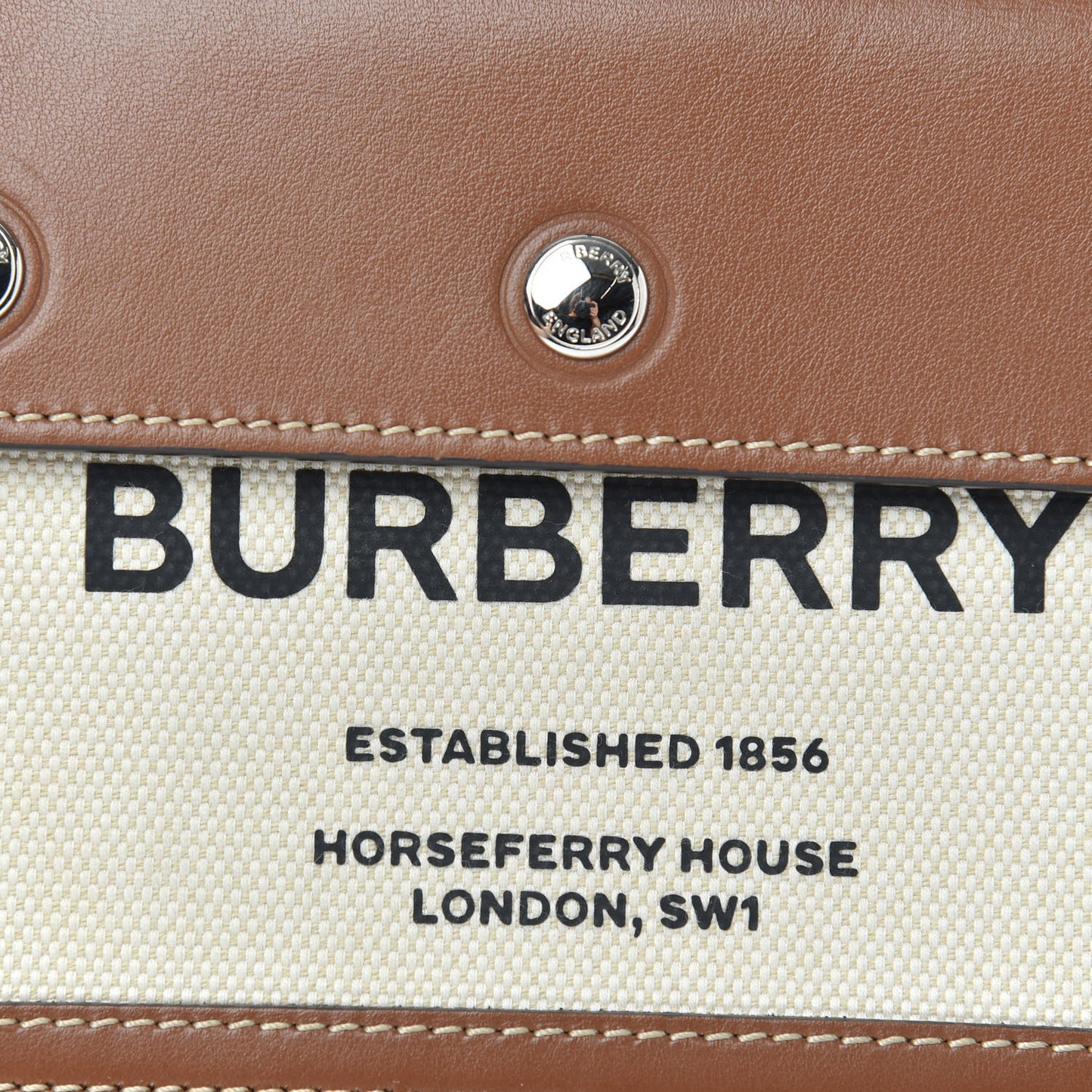 Smooth Calfskin Canvas Horseferry Print Mini Title Bag with Pocket Natural Malt Brown