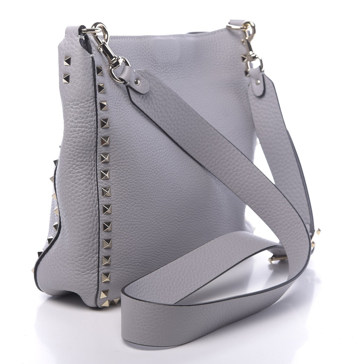 Pebbled Calfskin Small Rockstud Flip-Lock Messenger Bag Pastel Grey