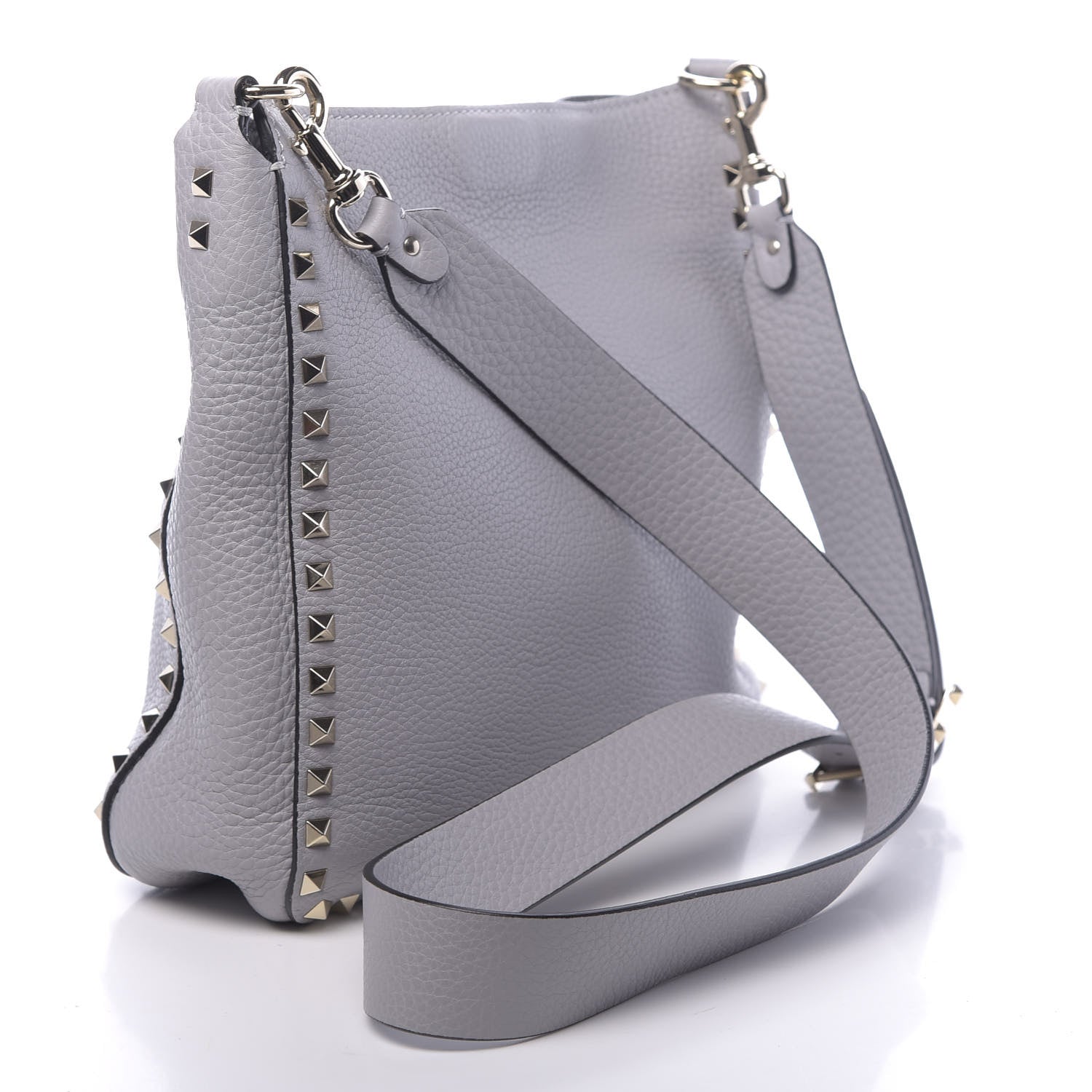 Valentino Garavani Pebbled Calfskin Small Rockstud Flip-Lock Messenger Bag Pastel Grey 3 of 9