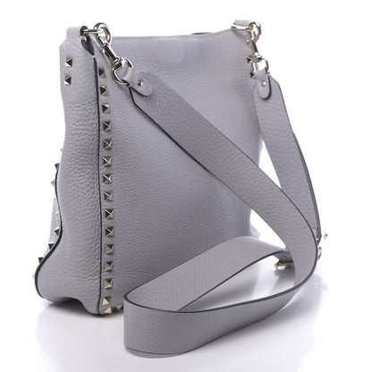Valentino Garavani Pebbled Calfskin Small Rockstud Flip-Lock Messenger Bag Pastel Grey 3 of 9