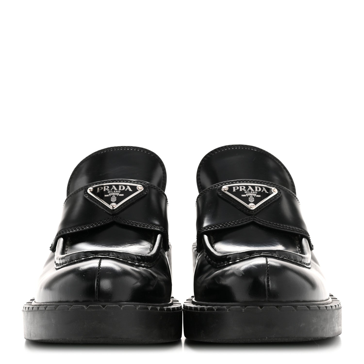 Prada Spazzolato Metal Triangle Logo 50mm Loafers 36.5 Black 7 of 27