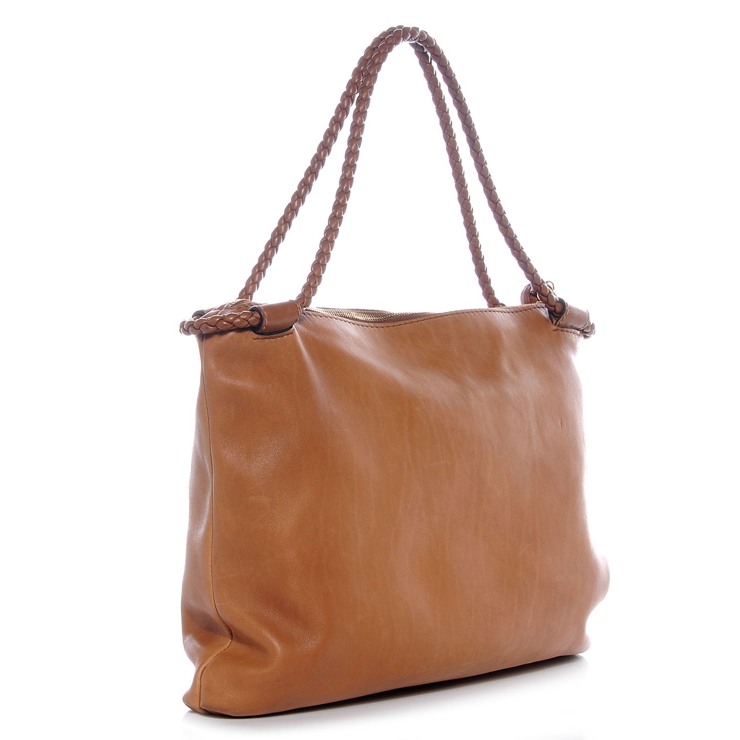 Leather Woven Handmade Medium Shoulder Bag Light Brown