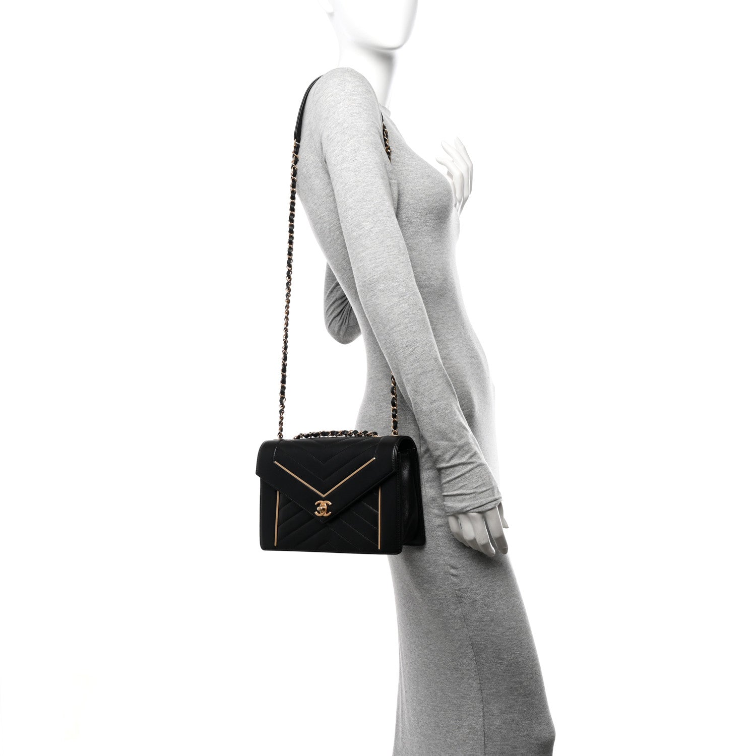 Chanel Lambskin Reversed Chevron Quilted Flap Black 2 of 11