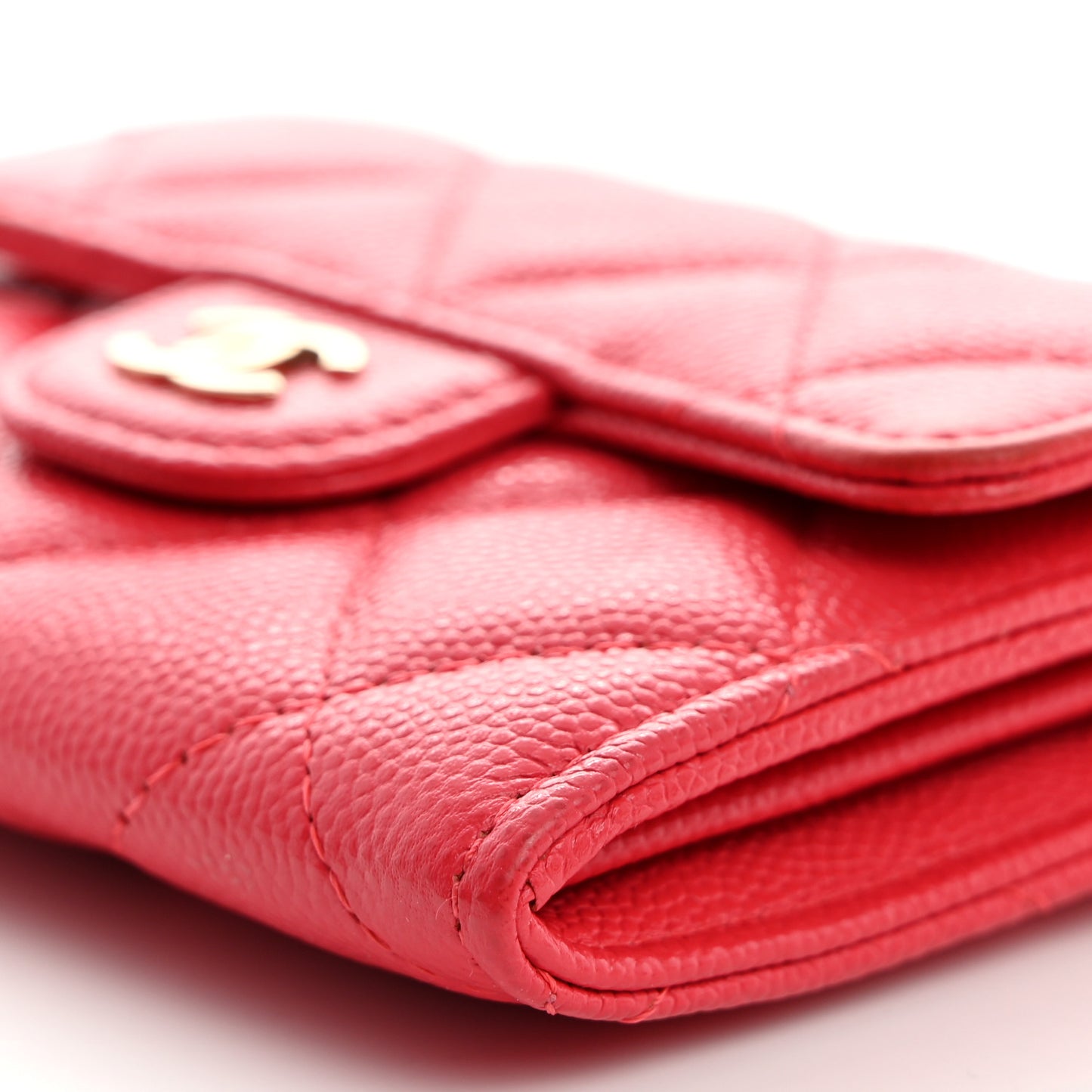 Caviar Quilted Flap Card Holder On Chain Dark Pink