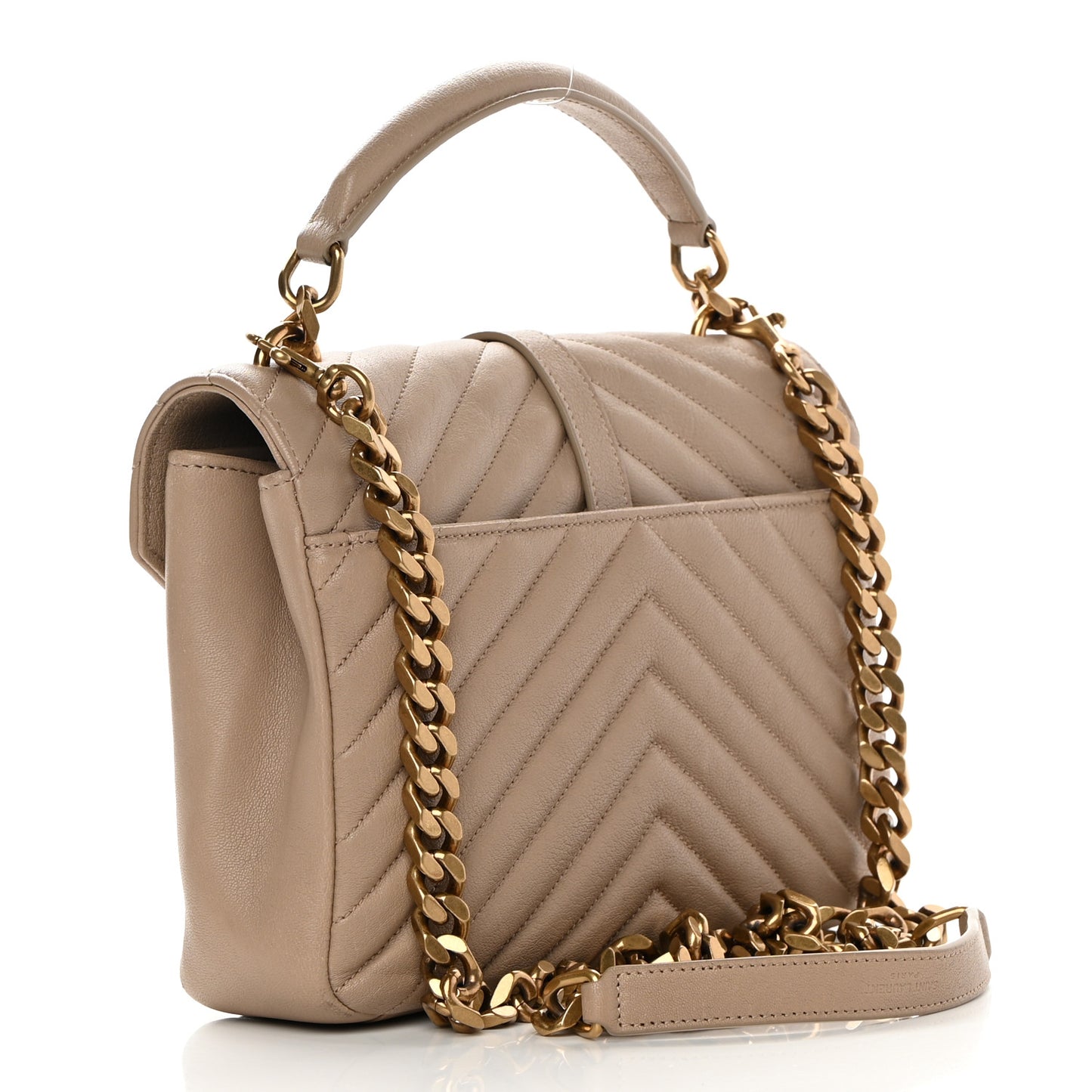 Sheepskin Matelasse Chevron Monogram Medium College Bag Dark Beige