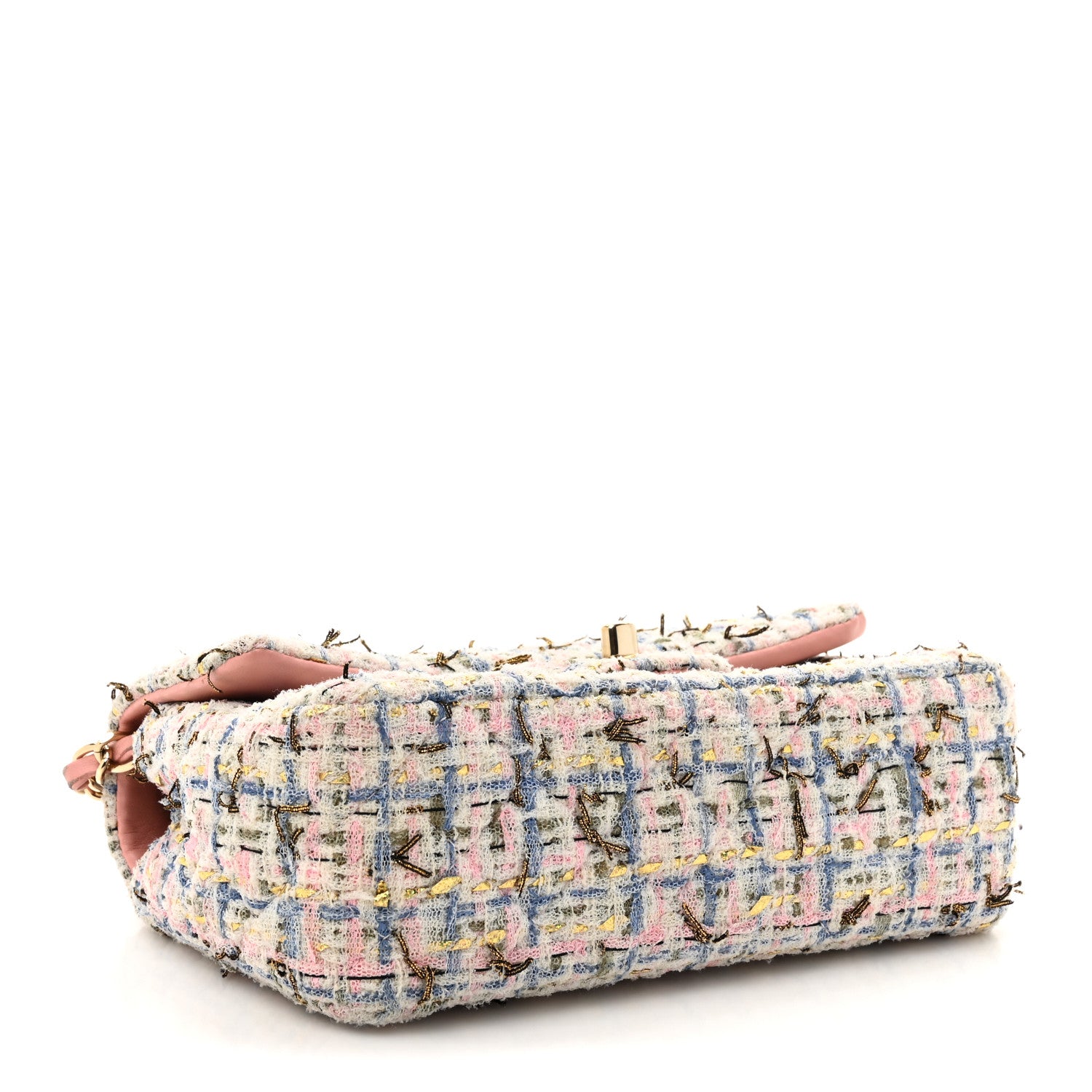 Chanel Tweed Quilted Mini Rectangular Flap Light Blue Pink Gold White 4 of 10