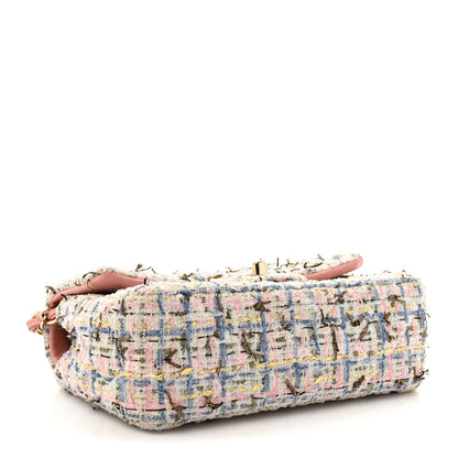 Chanel Tweed Quilted Mini Rectangular Flap Light Blue Pink Gold White 4 of 10