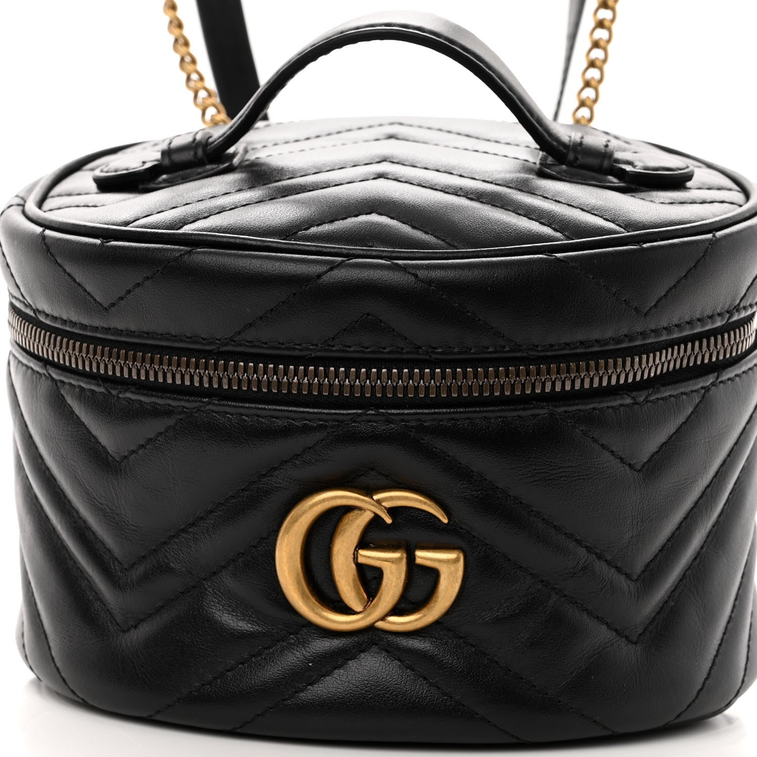 Gucci Calfskin Matelasse Mini GG Marmont Round Backpack Black 8 of 10