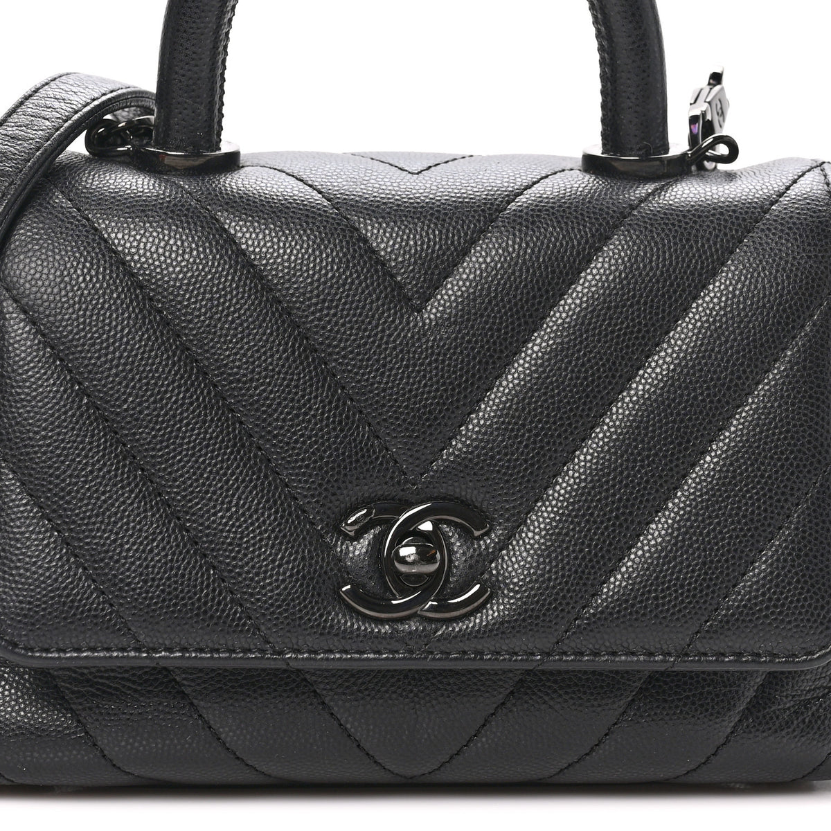 Chanel Caviar Chevron Quilted Extra Mini Coco Handle Flap So Black 8 of 10