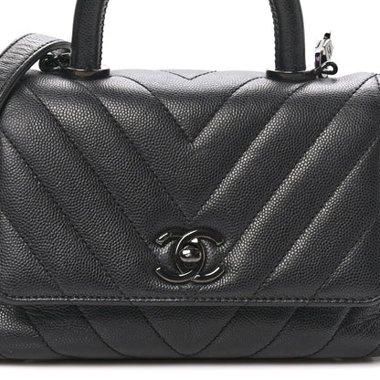 Chanel Caviar Chevron Quilted Extra Mini Coco Handle Flap So Black 8 of 10