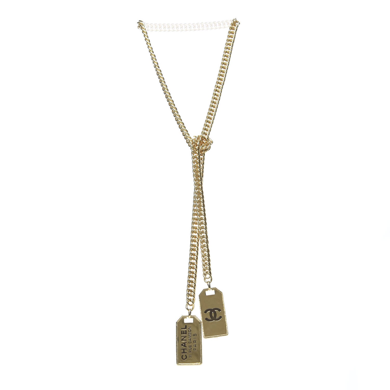 Chanel Metal ID Dog Tag Charm Necklace Gold 5 of 5