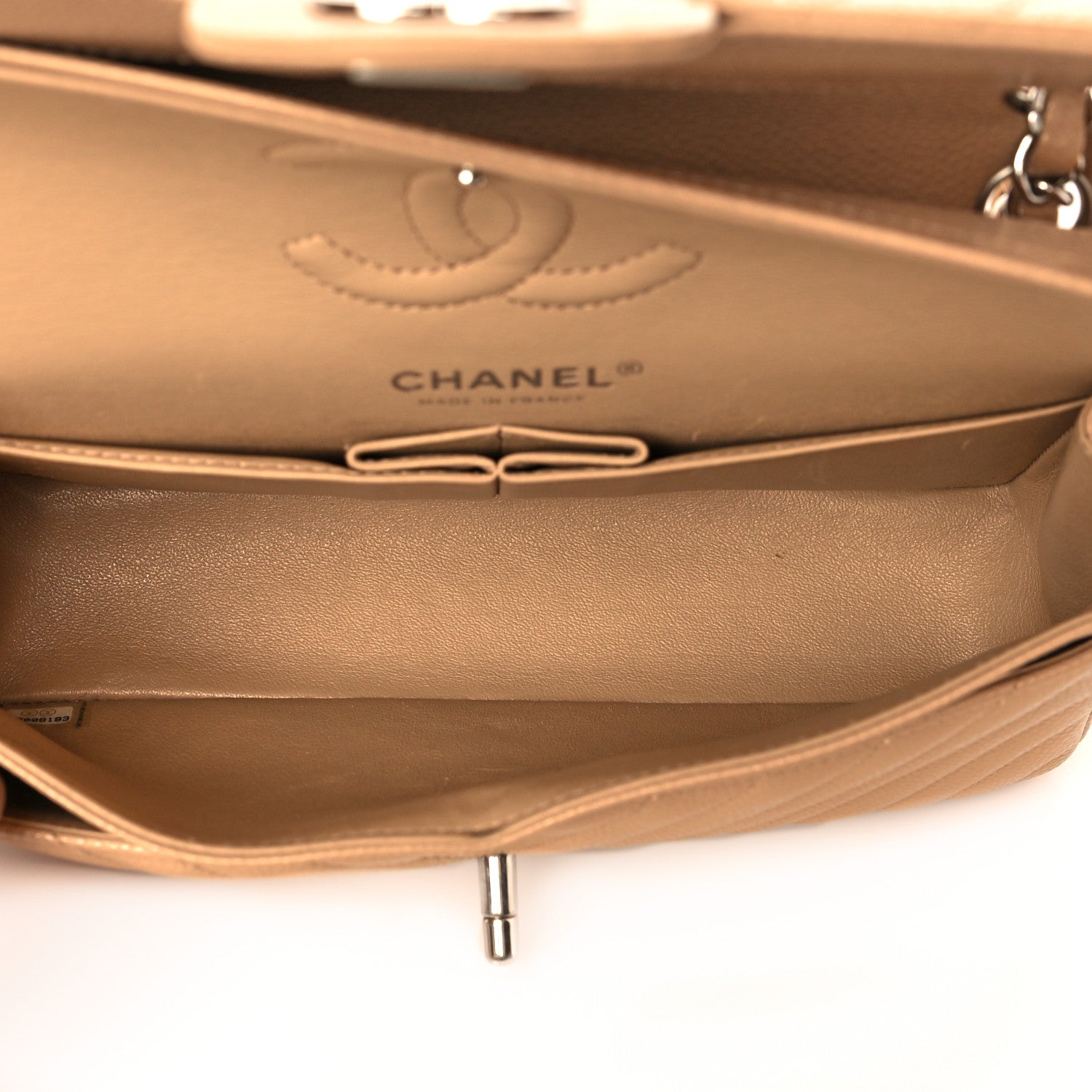 Chanel Caviar Chevron Quilted Small Double Flap Beige 5 of 12