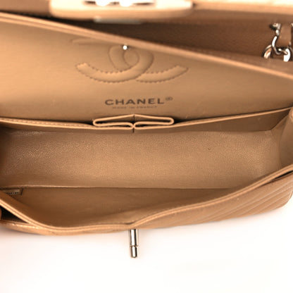 Chanel Caviar Chevron Quilted Small Double Flap Beige 5 of 12