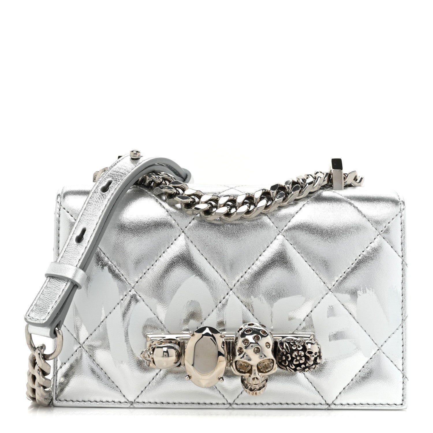 Alexander McQueen Metallic Lambskin Quilted Knuckle Shoulder Bag Silver 1 of 10