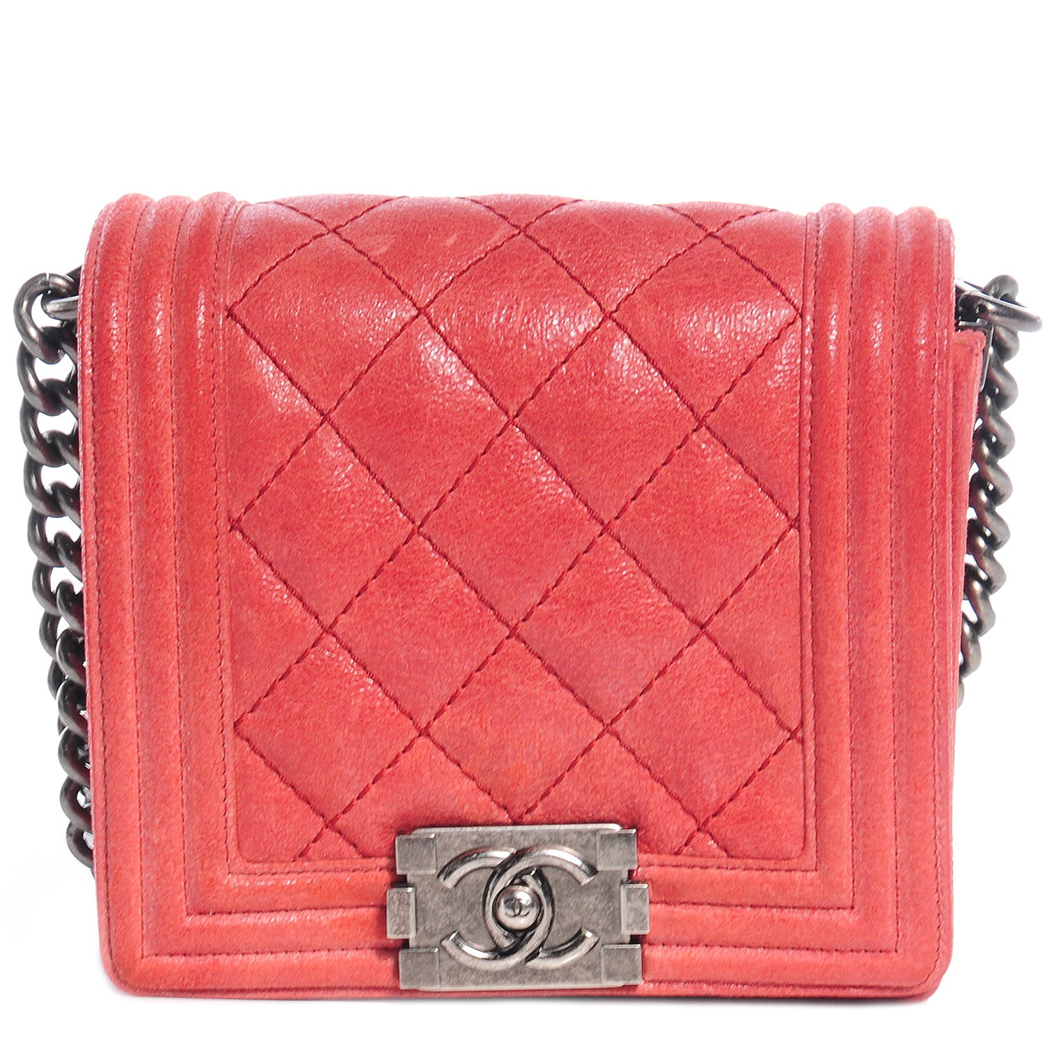 Chanel Iridescent Calfskin Quilted Small Gentle Square Boy Flap Red 1 of 9