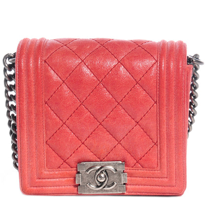 Chanel Iridescent Calfskin Quilted Small Gentle Square Boy Flap Red 1 of 9