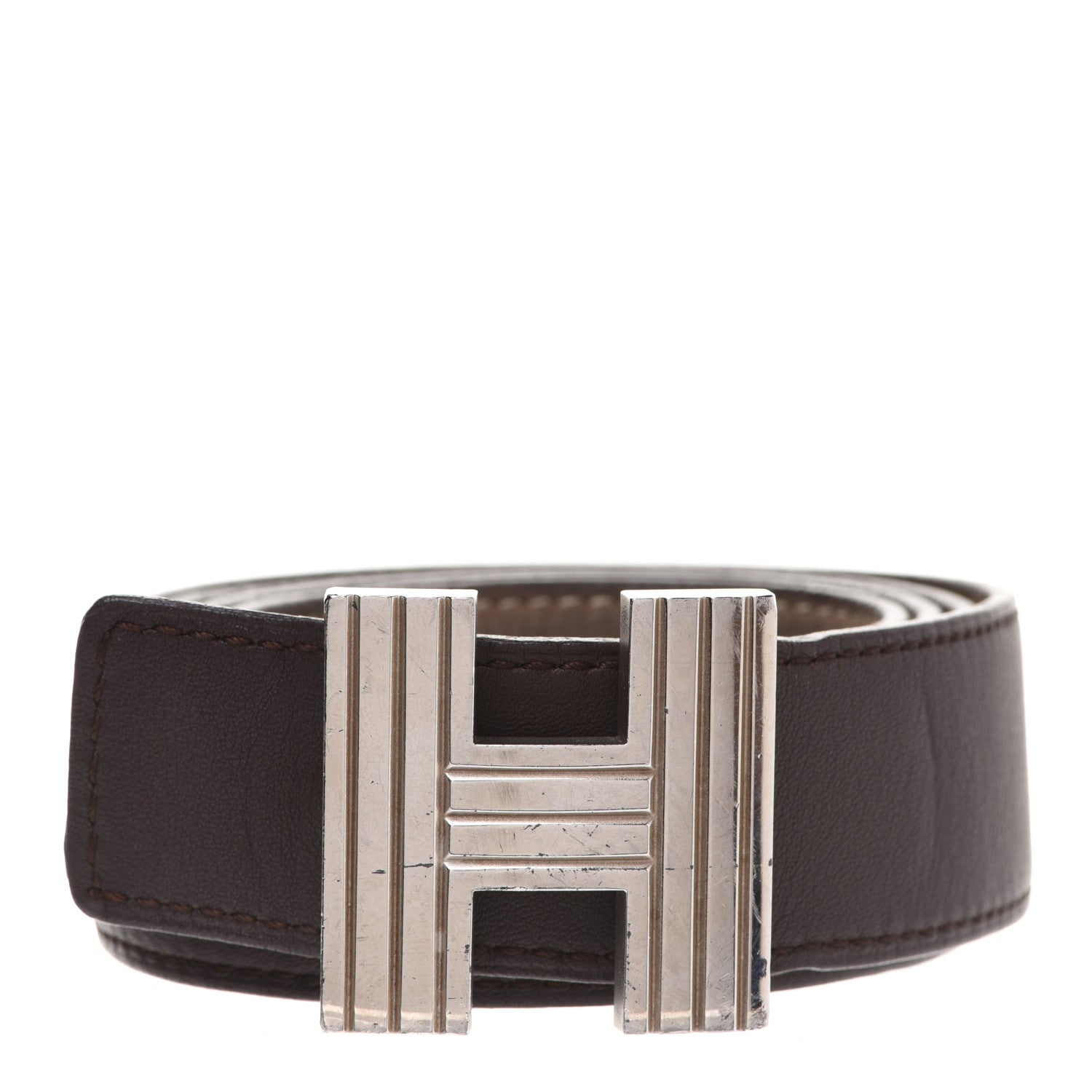 Hermes Taurillon Clemence 32mm Cadena H Belt 90 Chocolate 1 of 9