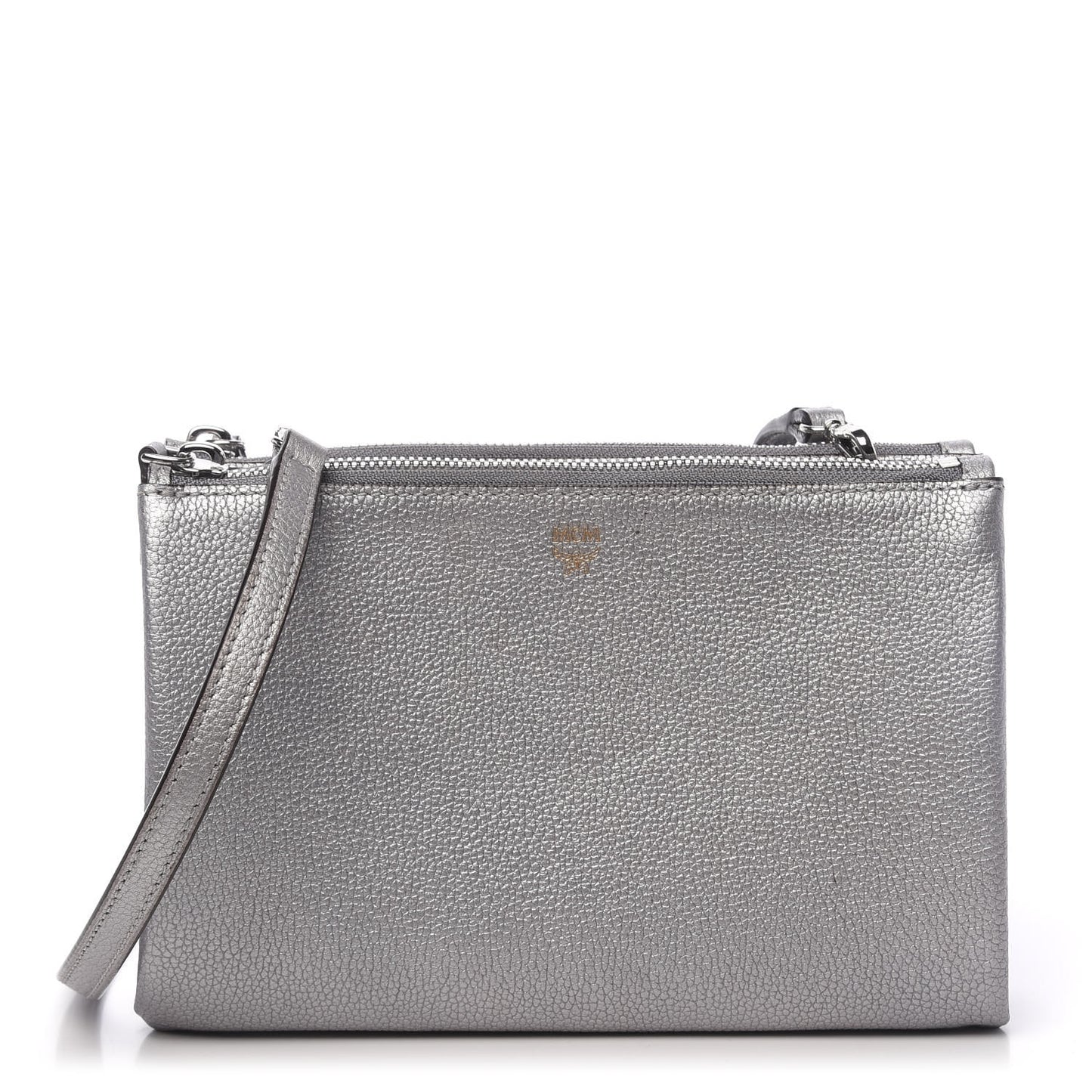 Grained Calfskin Milla Double Crossbody Bag Spike Silver