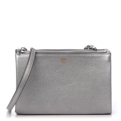 MCM Grained Calfskin Milla Double Crossbody Bag Spike Silver 1 of 11