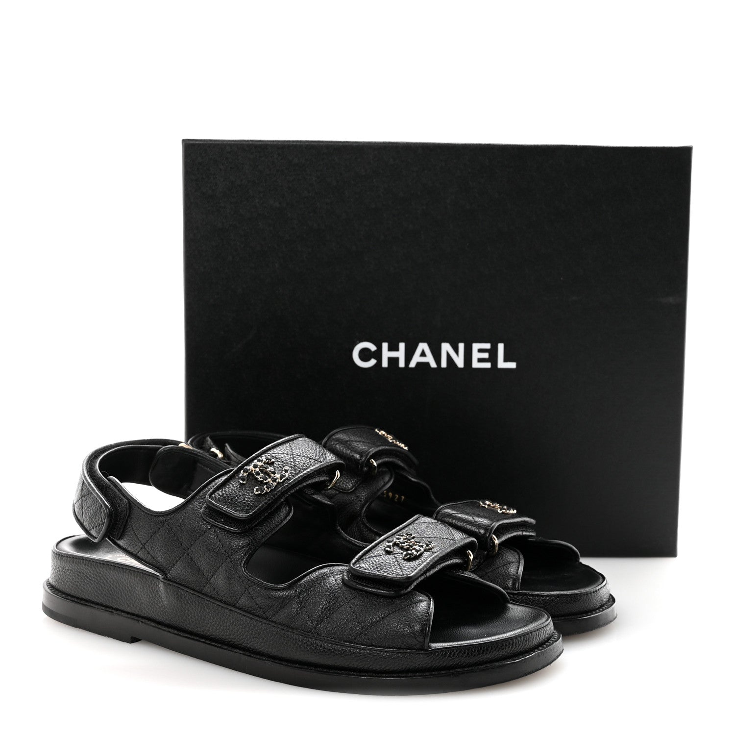 Chanel Grained Calfskin Velcro Dad Sandals 38.5 Black 10 of 10