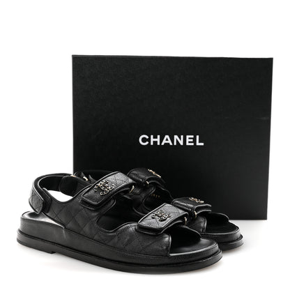 Chanel Grained Calfskin Velcro Dad Sandals 38.5 Black 10 of 10