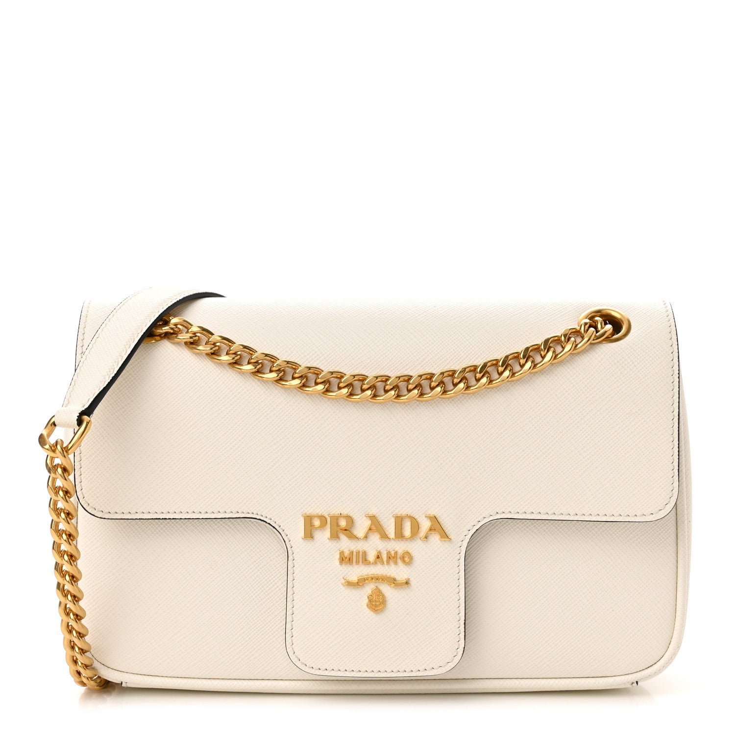 Prada Saffiano Flap Shoulder Bag Bianco 1 of 9