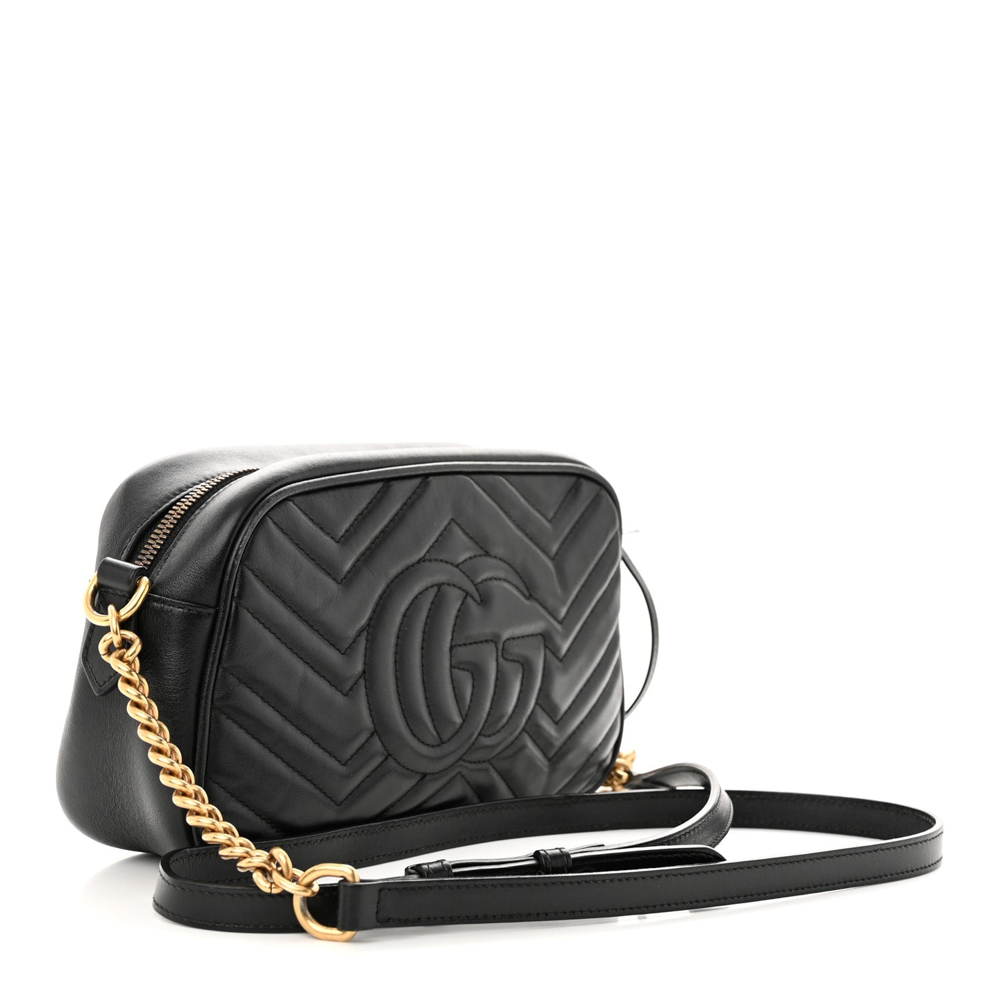 Calfskin Matelasse Small GG Marmont Chain Shoulder Bag Black