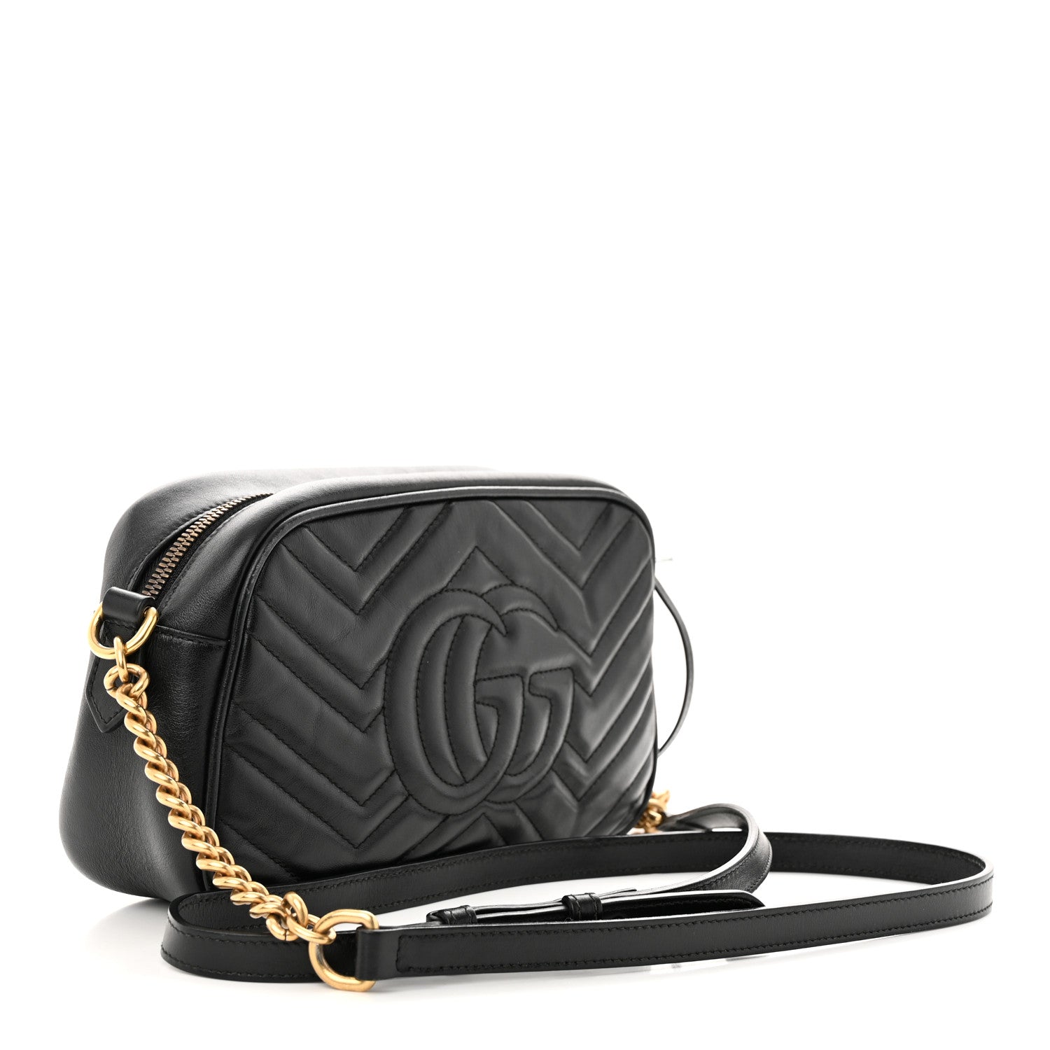 Gucci Calfskin Matelasse Small GG Marmont Chain Shoulder Bag Black 3 of 14