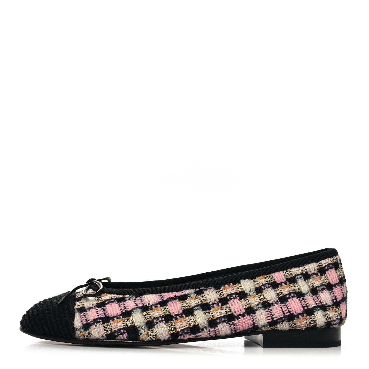 Chanel Wool Cotton Tweed Corduroy Cap Toe Ballerina Flats 37.5 Pink Black Multicolor 1 of 8