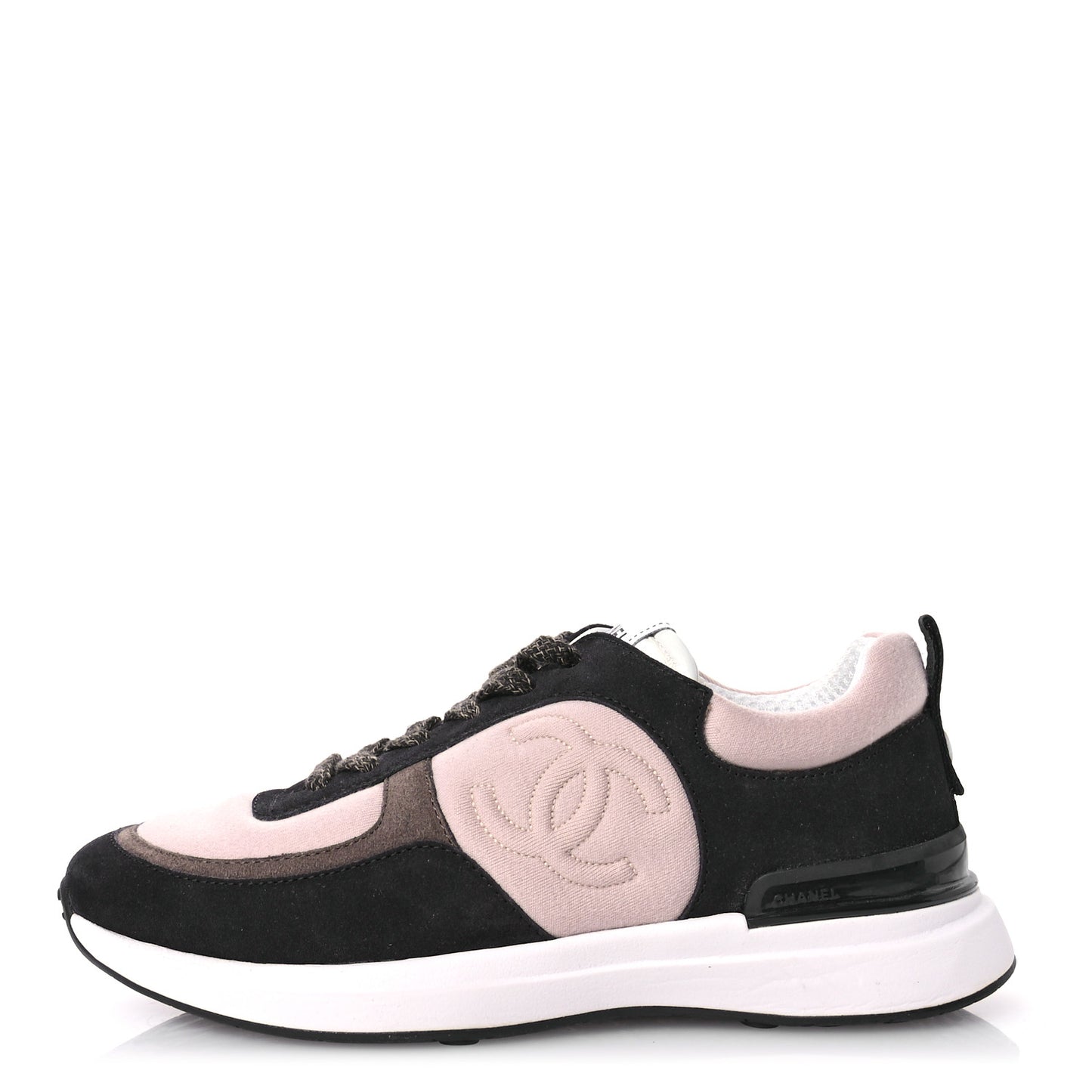 Suede Calfskin Fabric CC Sneakers 37 Dark Grey Light Pink