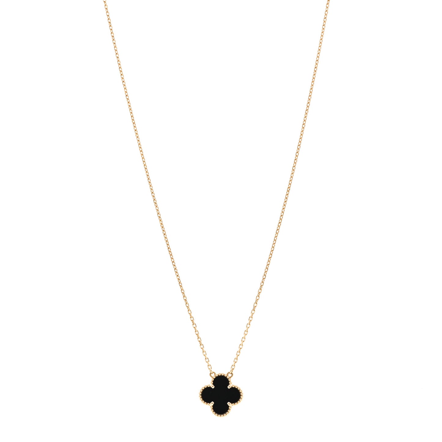 18K Yellow Gold Black Onyx Vintage Alhambra Pendant Necklace